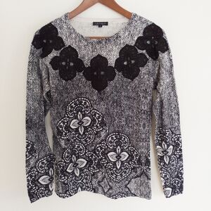 Leo Guy Sweater Medium Black White Applique Embroidery France